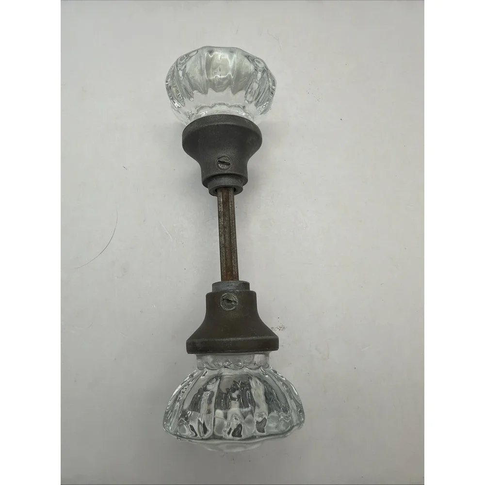 12 Point Glass Crystal Door Knob Set Pair With Hardware Spindle VTG